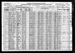 A 1920 Wilcox County, Alabama Census listing Robert Petway, second from the bottom.