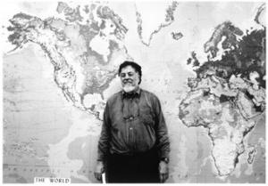 Alan Lomax at the Association for Cultural Equality, New York, 1986. Photo by Peter Figlestahlel