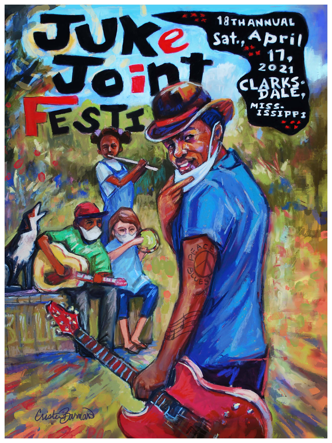 Crossroads Blues Juke Joint Folk Art Poster 